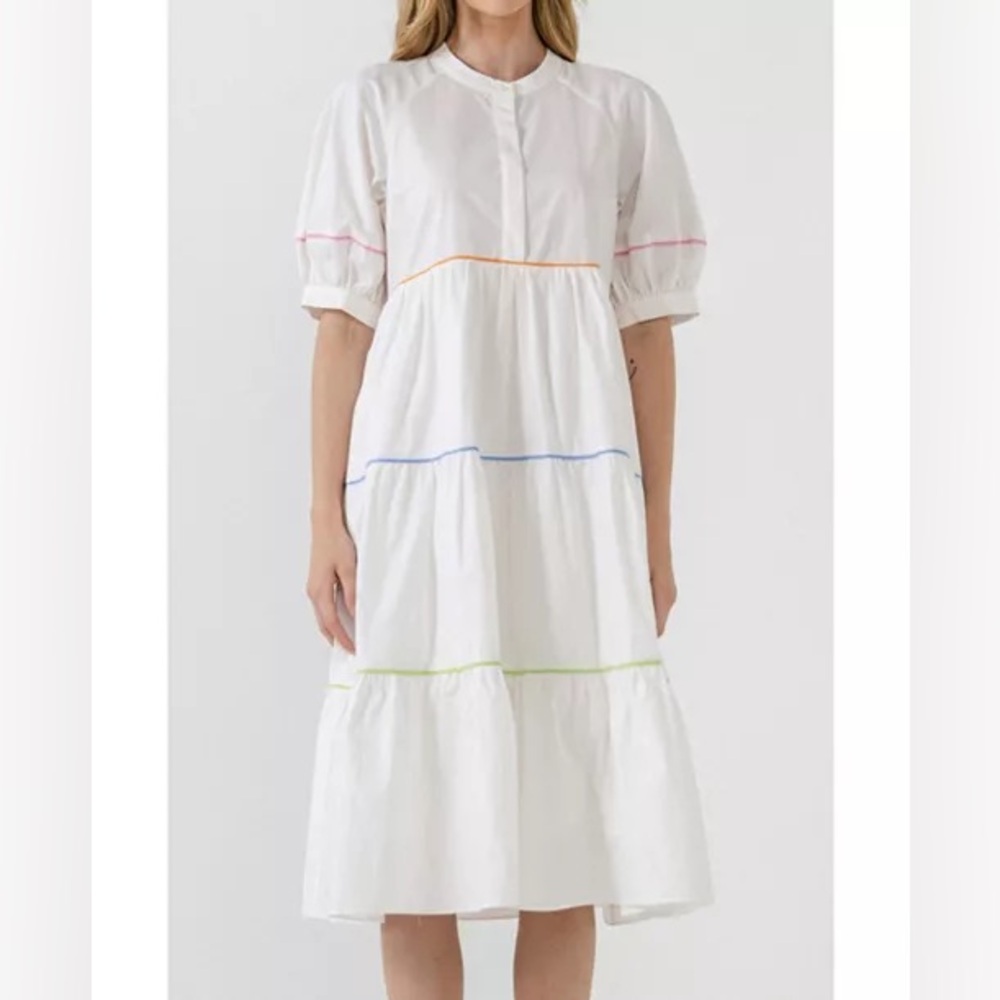 English Factory White Midi Dress with Multicolor Accents